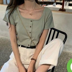 Green square neck top